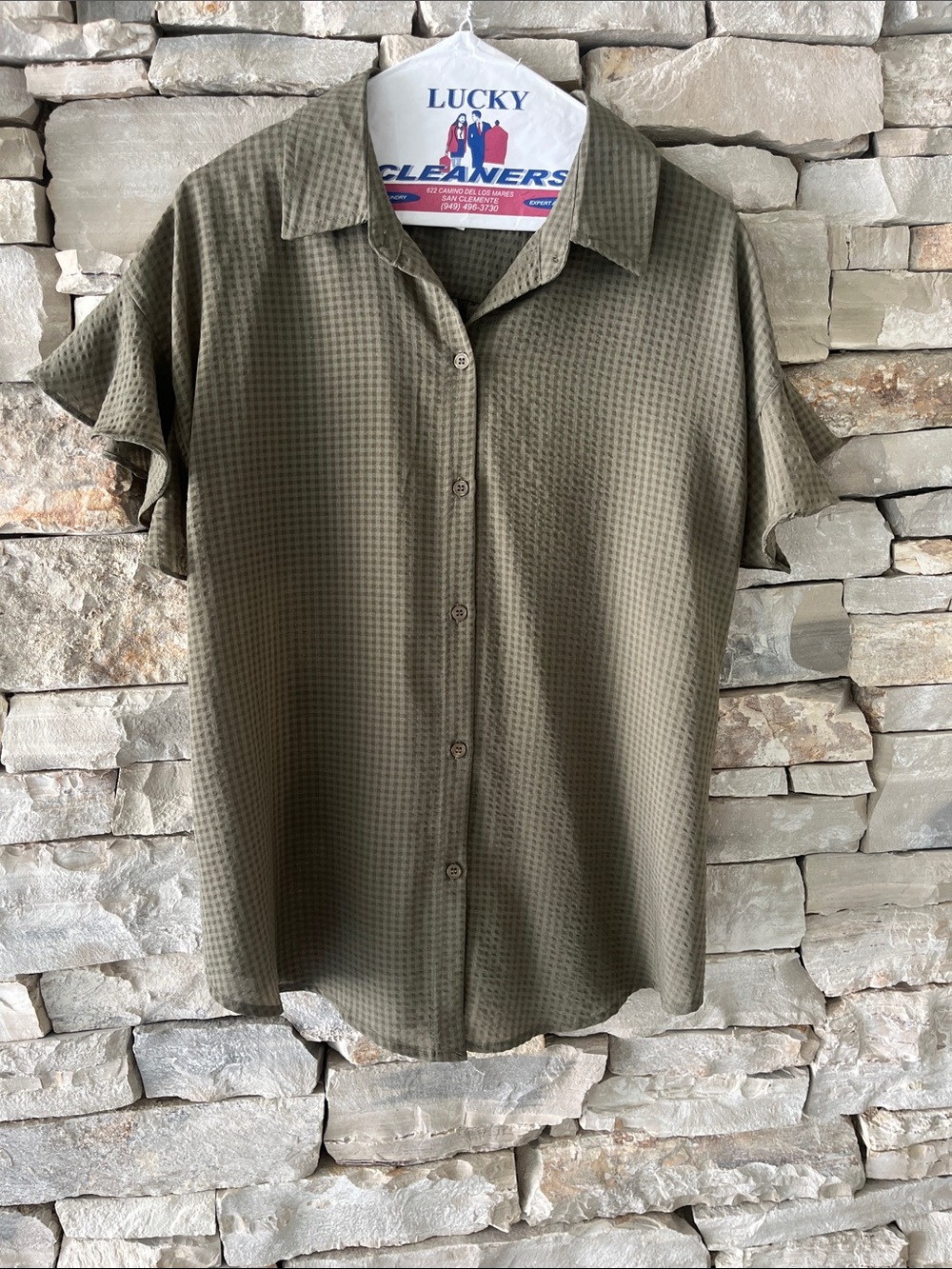 Olive blouse ruffle short sleeve